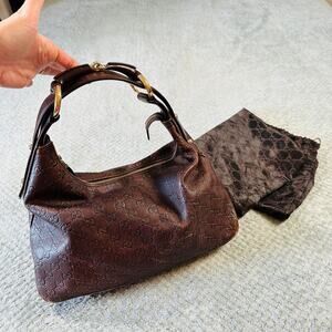 Vintage GUCCI Guccissima Brown Leather Monogram Horsebit LTH Hobo Bag Purse y2k